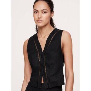 Banana Republic Black Lace-Trim Linen Vest Sleeveless Casual Breathable Summer 0